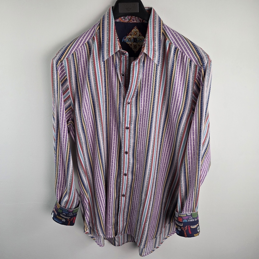 Robert Graham Shirt Mens Large Multicolor Long Sleeve Button Up Striped Flip Cuf